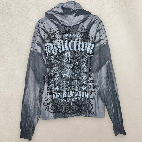 VTG Affliction Dead Or Alive Pullover Hoodie Studded Y2K Grunge Design Size XL - Picture 2 of 7